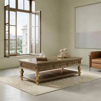 Table basse en bois massif de style néoclassique, qualité hôtelière, plateau en marbre sur mesure, mobilier de salon FF&E sur mesure, certifié d'ingénierie