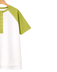 Women White Lime Green Raglan Sleeve Henley T Shirt Cotton Blend Short Sleeve Casual Summer <b>Top</b> Comfortable Lightweight Tee Wear - Product Image 4