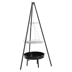 Griglia a treppiede leggera e pieghevole per falò, con altezza regolabile, griglia BBQ e braciere per campeggio all'aperto, in acciaio nero - Product Image 2