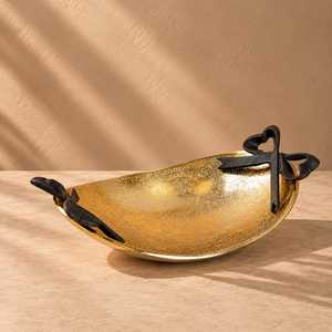 Bol à fruits en métal doré de luxe avec poignées sculptées artistiquement, bol de service décoratif pour table à manger, comptoir de cuisine, salon - Product Image 1