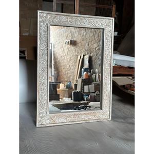 Miroir mural rectangulaire artisanal KSN en aluminium massif, design vintage indien vieilli, décoration sculptée à la main - Product Image 1