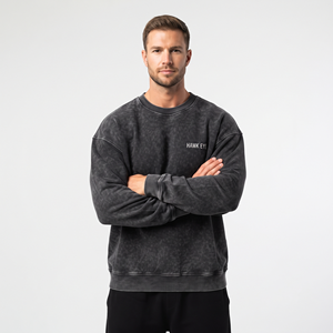 Sweat-shirt streetwear pour hommes en coton délavé à l'acide, coupe oversize, logo personnalisé sur le devant, vente en gros, directement de l'usine - Product Image 1