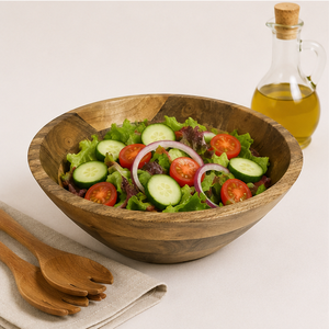 Bol de service en bois de manguier naturel, écoresponsable et fait main, grand format, pour salades, fruits et collations, personnalisable avec logo, vente en gros - Product Image 4