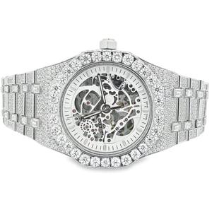 Reloj Mecánico de Lujo con Caja Octogonal de Acero Inoxidable, Fondo Esqueleto con Diamantes y Brazalete - Product Image 1