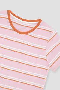 High Quality Women Colorful <b>Striped</b> <b>Crop</b> <b>Top</b> T-Shirt Multicolor Stripes + Round Neck Short Sleeve Tee Factory Made in Pakistan - Product Image 4