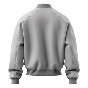 Blouson universitaire homme blanc et gris coupe droite couleur unie décontracté coupe-vent fermeture à bouton unique poches logo frontal - Product Image 2