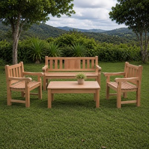 Solid Teak <b>Wood</b> 3 Seater Patio <b>Bench</b> Traditional Design Durable Outdoor Courtyard Furniture Slatted Back Seat Model BEN11 - Product Image 2