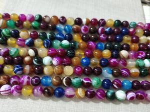 Perles de pierre naturelle en agate multicolore, lisses, rondes et rayées, pour la création de bijoux DIY - Product Image 6