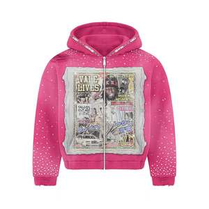 Sweat à capuche surdimensionné en coton épais délavé à l'acide pour homme, style streetwear, avec broderies et strass - Product Image 3