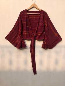 Assorted Mix Color Boho Tie-Dye Crop <b>Top</b> Recycled Silk Bell Sleeve dress Gift for her - Product Image 5