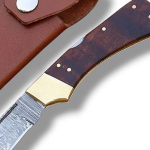 Couteaux pliants de Damas, couteaux de poche portables EDC avec étui en cuir pour la chasse, le camping, la randonnée, la survie, les activités de plein air - Product Image 4