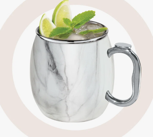 Mug Moscow Mule en marbre blanc 16oz, tasse en acier inoxydable avec poignée, finition miroir, durable, pour jus, vente chaude - Product Image 3