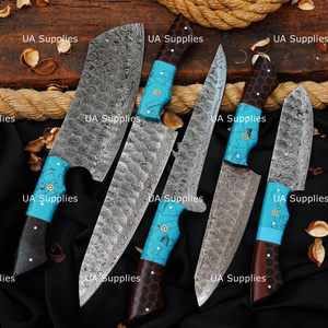 Ensemble de 5 couteaux de cuisine en acier Damas, faits à la main, couteaux de chef ambidextres, finition haute brillance, manches en résine, emballage personnalisé avec logo - Product Image 4