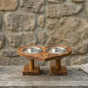 Soporte Elevado para Comedero de Perro de Madera Hecho a Mano, Comedero Doble Elevado para Mascotas, Estación de Alimentación Moderna para Mascotas - Product Image 1