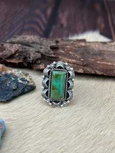 Kingman Turquoise Adjustable Sterling <b>Silver</b> <b>Ring</b> Handcrafted Southwestern Artisan Jewelry Natural Gemstone <b>Statement</b> Band - Product Image 5