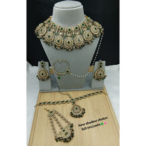 ชุดเครื่องประดับเจ้าสาวแบบอินเดียประดับมุกและทองเหลืองชุบทองคำขาวคุณภาพสูง งานฝีมือระดับพรีเมียม เหมาะสำหรับเป็นของขวัญหมั้น - Product Image 1