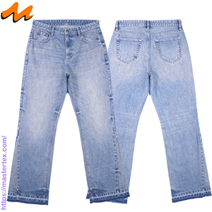 MASTER TEXTILE Men's Heavyweight 100% Cotton Falared Wide Leg Light Wash Breathable Eco-Friendly Denim <b>Jeans</b> Five Pockets - Product Image 3