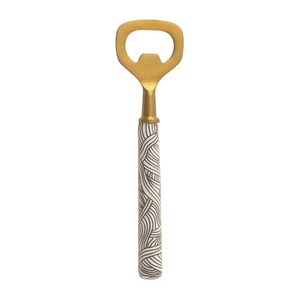 Ouvre-bouteille en métal chic avec poignée en os à motif ondulé monochrome, style élégant et luxueux, nouveauté utilisée comme outil de bar - Product Image 1