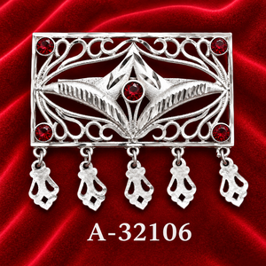 Broche en forma de copo de nieve plateado con bisel de cristal rojo y diamantes de imitación, aleación de zinc, joyería unisex A-32102 - Product Image 6
