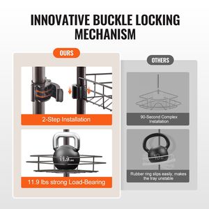 Barre de douche multifonctionnelle réglable de 42 po (114 cm) avec plateau robuste, porte-serviettes d'angle de douche antirouille - Product Image 3