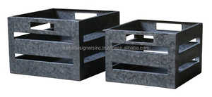 Lot de 2 paniers de rangement en métal galvanisé avec poignées découpées Vaisselle et ustensiles de cuisine polyvalents pour le stockage des fruits - Product Image 2