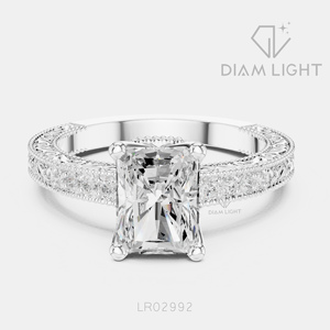 Bague de fiançailles et d'anniversaire fantaisie en or blanc 14 carats avec diamant de laboratoire taille radiant de 1,98 carat, couleur F+, clarté VS+, certifié IGI - Product Image 1