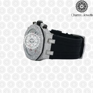 Montre de luxe pour homme Charm Jewells en acier inoxydable, boîtier de 40 mm, mouvement mécanique, accents de diamants, bracelet en cuir, étanche 10 bars - Product Image 6