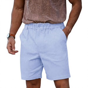 Men's <b>White</b> 100% Polyester Woolen Elastic Waist Mid Casual Solid Color Breathable Eco-Friendly Pockets <b>Knee</b> <b>Length</b> <b>Shorts</b> - Product Image 3