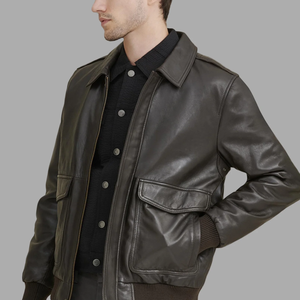 Men's Black Leather Bomber Jacket Breathable Casual Zipper Closure Stand Collar <b>Winter</b> 300g - Product Image 4