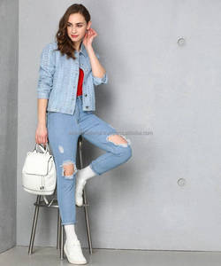 Vestes en jean courtes à perles pour femmes, mode veste de camionneur décontractée Vintage à manches longues, manteau en Denim, vente en gros et personnalisé - Product Image 6