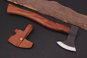 Hache de camping forgée à la main en acier au carbone, hache barbue avec manche en bois, hache de bûcheron viking avec étui en cuir, outil de survie en plein air - Product Image 6