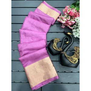 DESIGNER ORGANZA ZARI WORK <b>SAREE</b> with UNSTITCHED BLOUSE <b>PURPLE</b> - Product Image 1