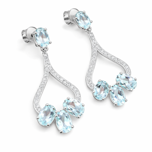Premium Quality Sterling <b>Silver</b> Rhodium Plated Ethnic Claw Setting Unique <b>Blue</b> Topaz CZ Drop <b>Earrings</b> Jewelry Wedding Rhaya - Product Image 3