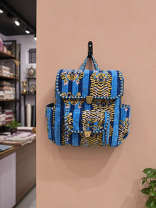 Le Souvenirs Handmade Quilted Velvet Luxury <b>Backpack</b> Tiger print Print Zipper Closure Laptop Bag Organic Cotton Lining - Product Image 3
