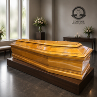 Cercueil en bois laqué brillant de luxe avec fenêtre de visualisation, surface lisse en acajou, fournisseur en gros pour exportation mortuaire