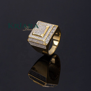 Men's 925 Silver 18K <b>Gold</b> Plated Rhodium Plated Moissanite <b>Cocktail</b> <b>Ring</b> Geometric Pave Setting Hiphop Style Everyday Wear - Product Image 1