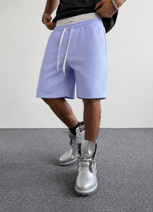 Shorts Bermuda pour homme, couleur unie violet clair, avec cordon de serrage, tricoté, taille mi-haute, coupe confortable, style décontracté - Product Image 4