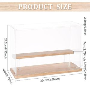 2 Tier Clear Acrylic <b>Display</b> <b>Case</b> with Wooden Base Dustproof Showcase Box for Collectibles Figures Toys Memorabilia - Product Image 6