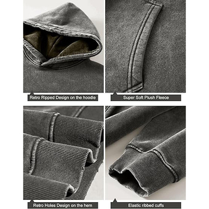 <b>Classic</b> Charcoal <b>Grey</b> Acid Wash <b>Hoodie</b> <b>Men</b> Distressed Vintage <b>Pullover</b> Heavyweight Fleece Streetwear Oversized <b>Sweatshirt</b> - Product Image 3