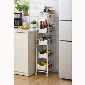 Five Tier Metal Storage <b>Rack</b> with Wheels for Kitchen Organization 5 Tier Square Trolley Basket <b>Rack</b> Kitchen Storage - Product Image 5
