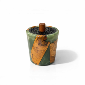 Hand-Made Eco-Friendly 100% Natural Resin and Wood Incense <b>Burner</b> with Lacquer Finish Geometric Lid Design for Aromatherapy Use - Product Image 3