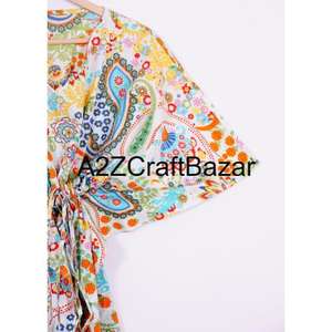 Robe Kaftan 100 % Coton Inde pour Femme, Taille Unique, Imprimé Oiseaux Verts, Douce et Ample, Élastique à la Taille, Idéale pour l'Été et le Quotidien - Product Image 4