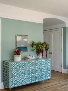 Commode et commode à 6 tiroirs en os incrusté blanc et vert clair de qualité supérieure, décoration de salon, fabriquée en Inde - Product Image 3