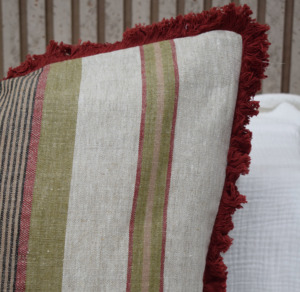 Classic Stripe 100% Pure Linen <b>Cushion</b> <b>Cover</b> with Fringe Edge Throw Pillow Case OEM ODM Supplier Manufacturer Custom Made - Product Image 3
