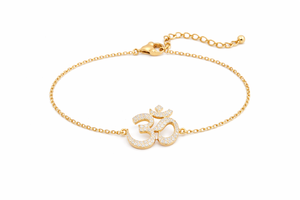 Om <b>Charm</b> 925 Sterling Silver 18k Gold Plated Handmade Religious Bracelet For Women Jewelry Birthday Gift - Product Image 6