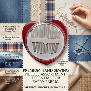 ND0048 Hand Sewing <b>Needle</b> Assortment Multi-Sized Steel <b>Needles</b> Heart <b>Case</b> Organized Secure Pack for Every Fabric - Product Image 1