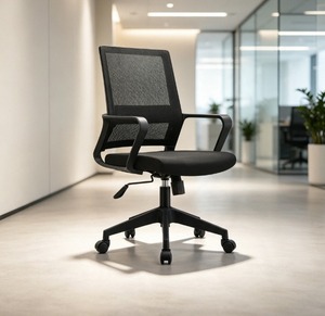 Chaise de bureau ergonomique en maille avec accoudoirs fixes, dossier ouvert, base en plastique, réglage manuel, design moderne - Product Image 1