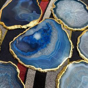 Wholesale Luxury Natural Blue <b>Agate</b> <b>Coaster</b> Slice Gold Edge Polished Gemstone Love Eco-Friendly Home Decor Table Gift - Product Image 3