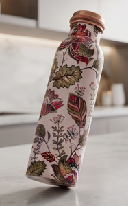 Bouteille d'eau en cuivre pur à imprimé floral, anti-fuite, pour la pratique de la yoga et de la remise en forme ayurvédique, gourde en métal - Product Image 2