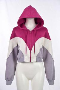 Women's Color Block <b>Cropped</b> <b>Zip</b> <b>Up</b> Hoodie Long Sleeve Drawstring Hooded Sweatshirt Casual Streetwear Jacket - Product Image 6